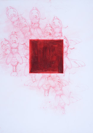 Rote Hirschkäfer 1, 2008, 70 x 100 cm, Mischtechnik